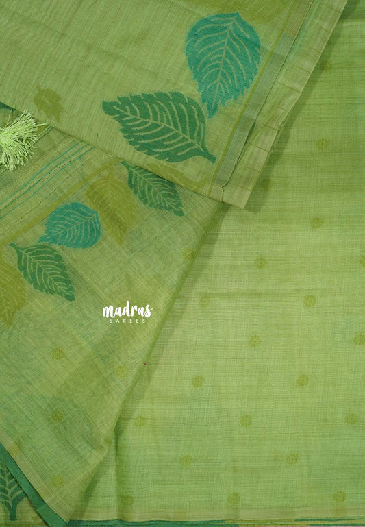 Fresh Green - Raaga - Lightweight Semi tussar thread weaving leaf border