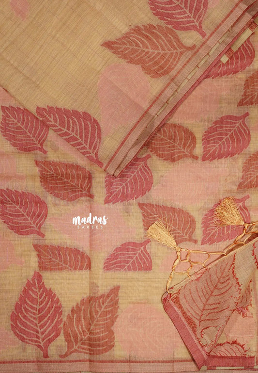 Mild Orange - Raaga - Lightweight Semi tussar thread weaving leaf border