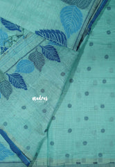 Serene Sky  Blue - Raaga - Lightweight Semi tussar thread weaving leaf border