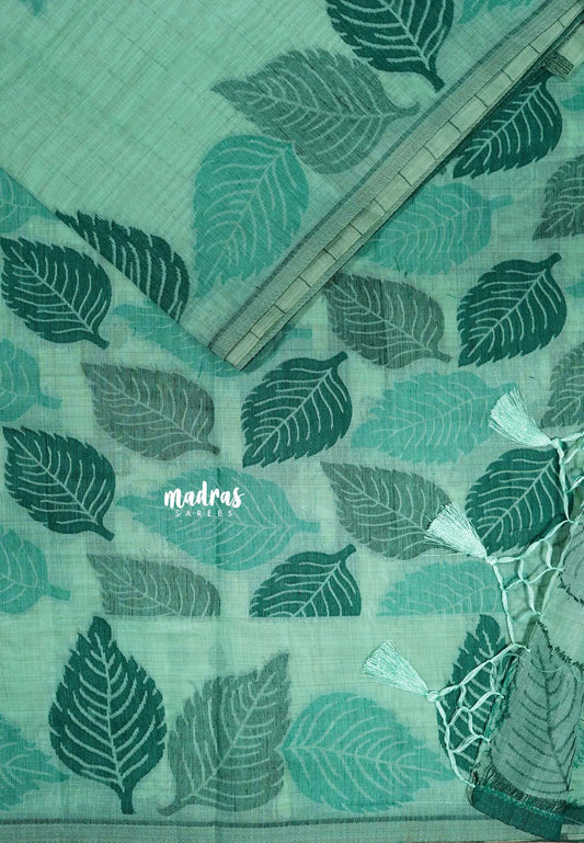 Sea Green - Raaga - Lightweight Semi tussar thread weaving leaf border