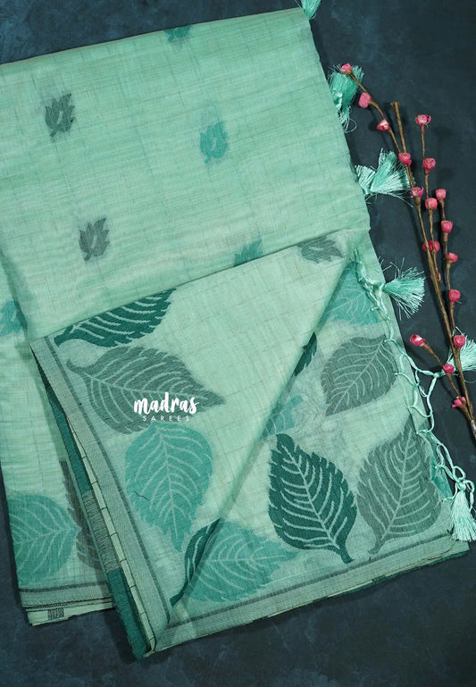 Sea Green - Raaga - Lightweight Semi tussar thread weaving leaf border