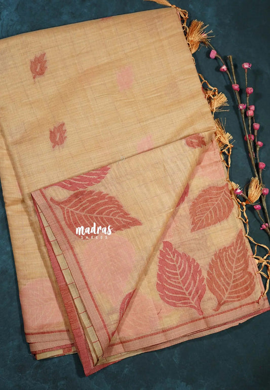 Mild Orange - Raaga - Lightweight Semi tussar thread weaving leaf border