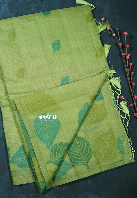 Fresh Green - Raaga - Lightweight Semi tussar thread weaving leaf border
