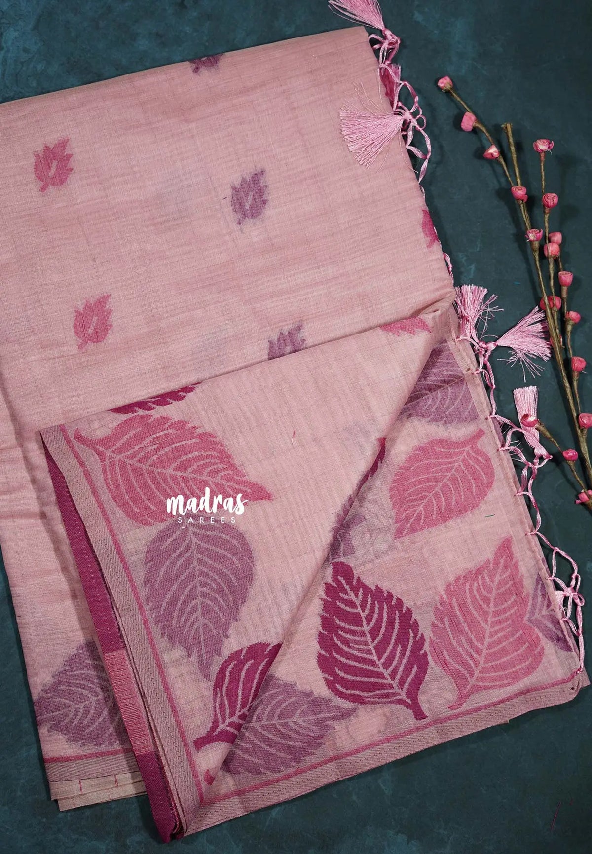 Onion Pink - Raaga - Lightweight Semi tussar thread weaving leaf border
