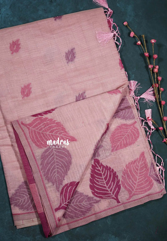 Onion Pink - Raaga - Lightweight Semi tussar thread weaving leaf border