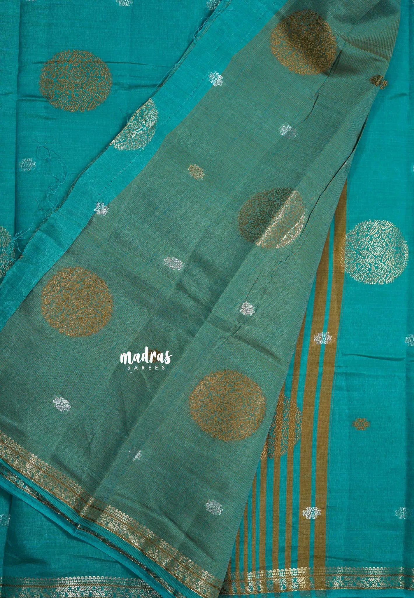 Teal Blue - Raaga - Semi Tussar Saree Thread Weaving  Buttas with Tiny Border