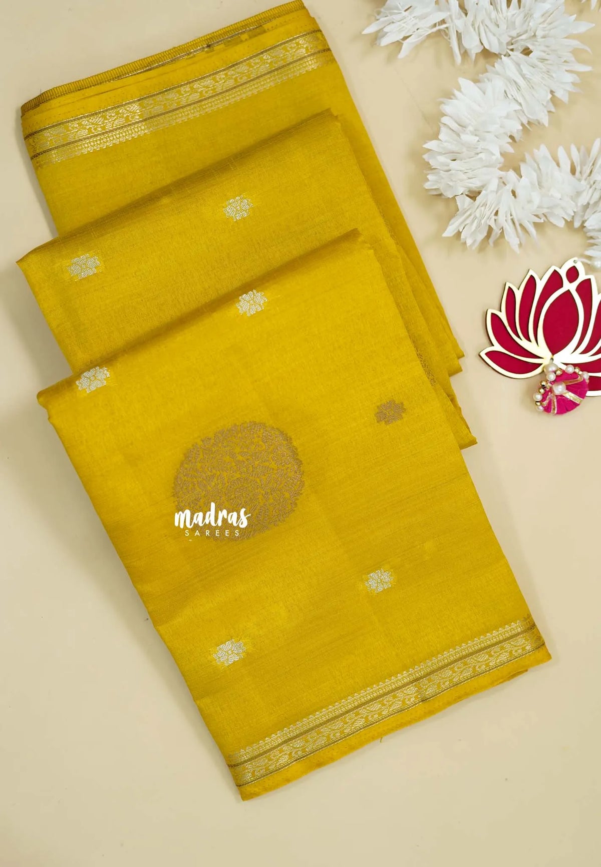 Magic Mustard Yellow - Raaga - Semi Tussar Saree Thread Weaving  Buttas with Tiny Border