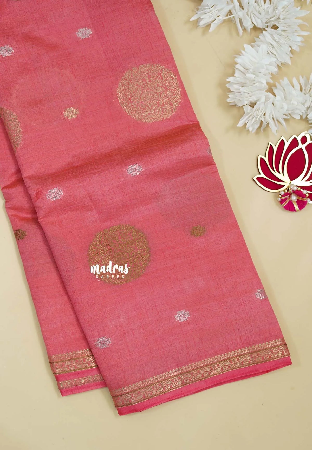 Rose Pink - Raaga - Semi Tussar Saree Thread Weaving  Buttas with Tiny Border