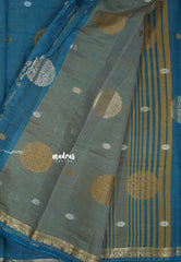Peacock Blue - Raaga - Semi Tussar Saree Thread Weaving  Buttas with Tiny Border