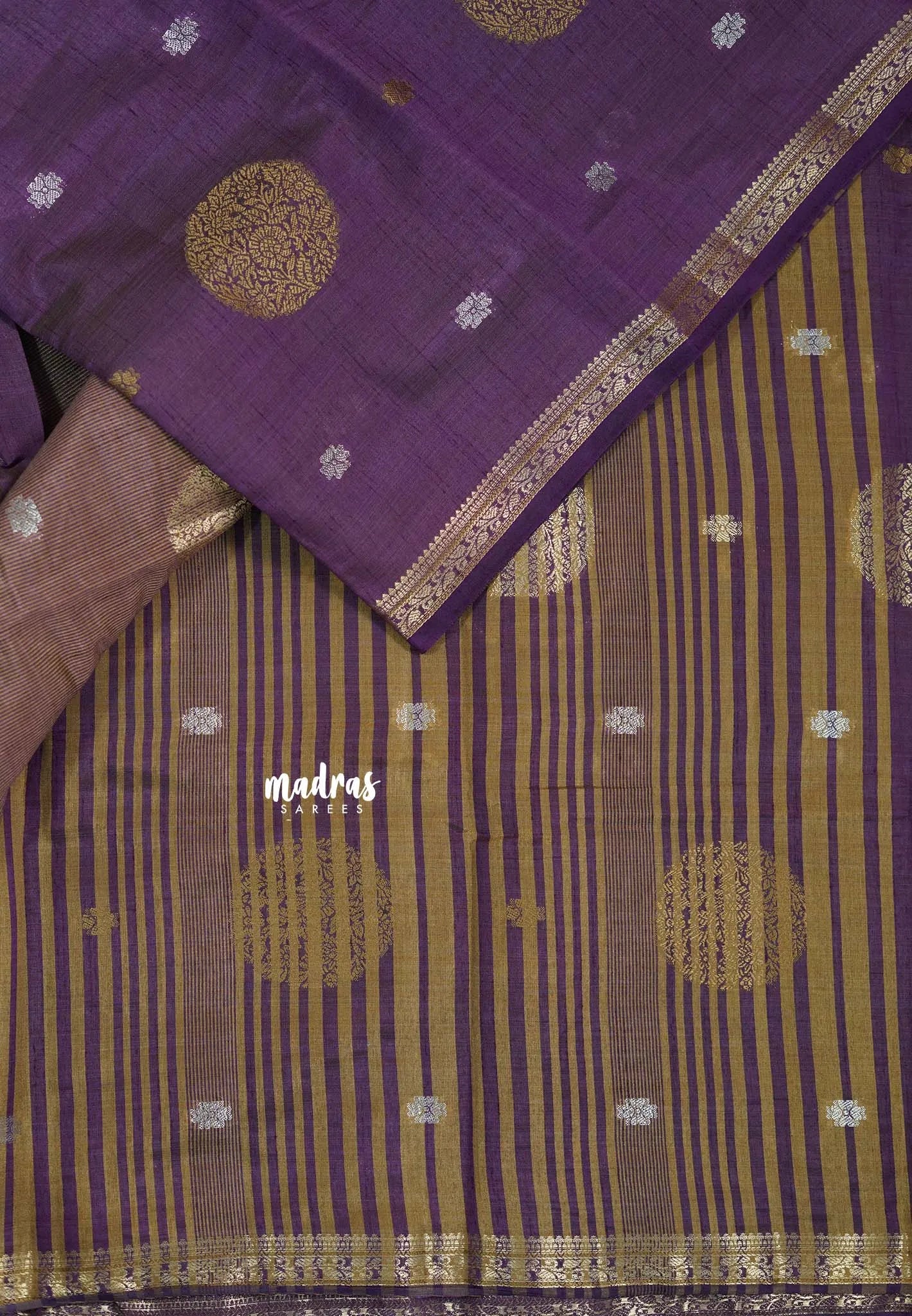 Royal Purple - Raaga - Semi Tussar Saree Thread Weaving  Buttas with Tiny Border