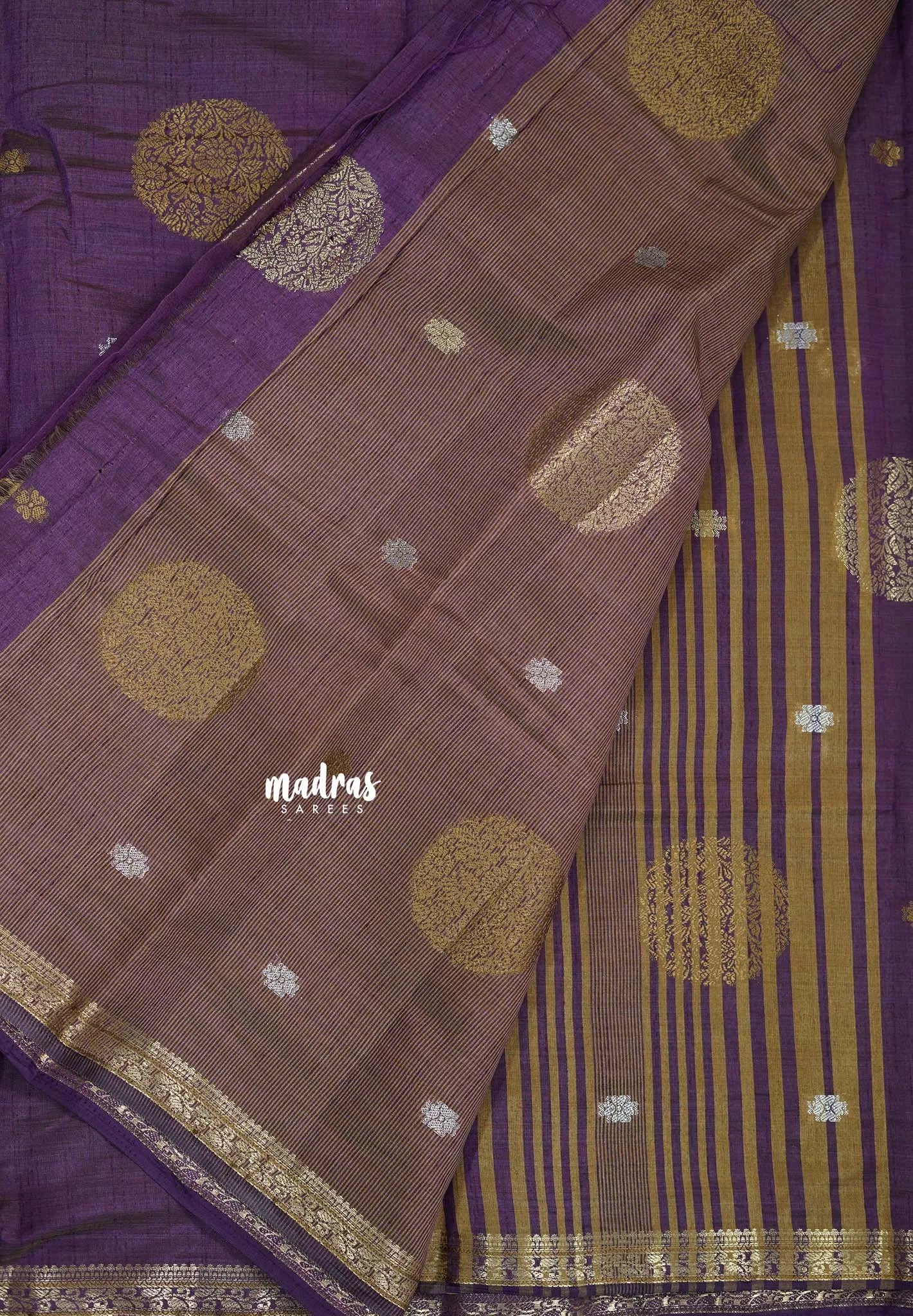 Royal Purple - Raaga - Semi Tussar Saree Thread Weaving  Buttas with Tiny Border