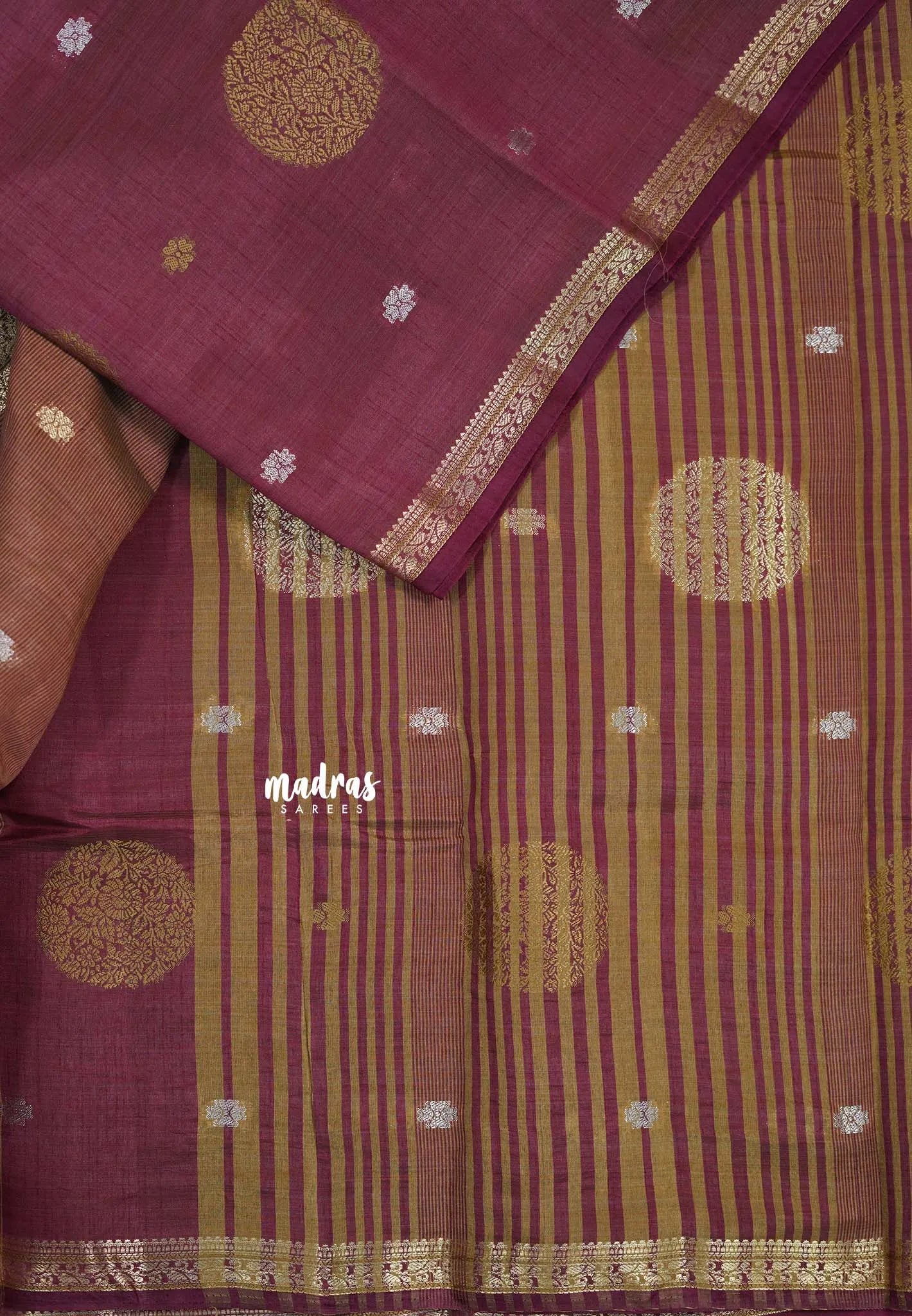 Wine brown - Raaga - Semi Tussar Saree Thread Weaving  Buttas with Tiny Border