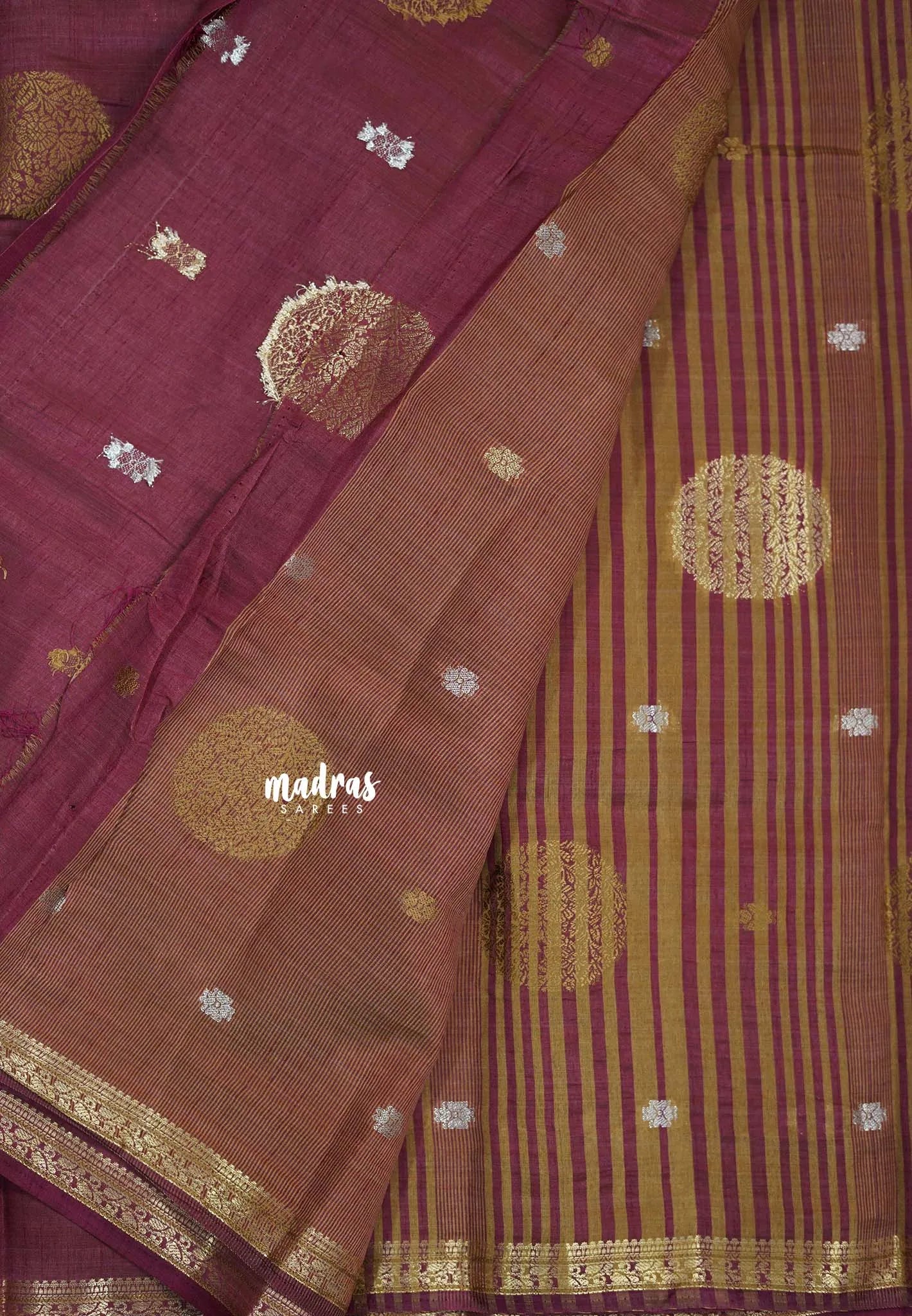 Wine brown - Raaga - Semi Tussar Saree Thread Weaving  Buttas with Tiny Border