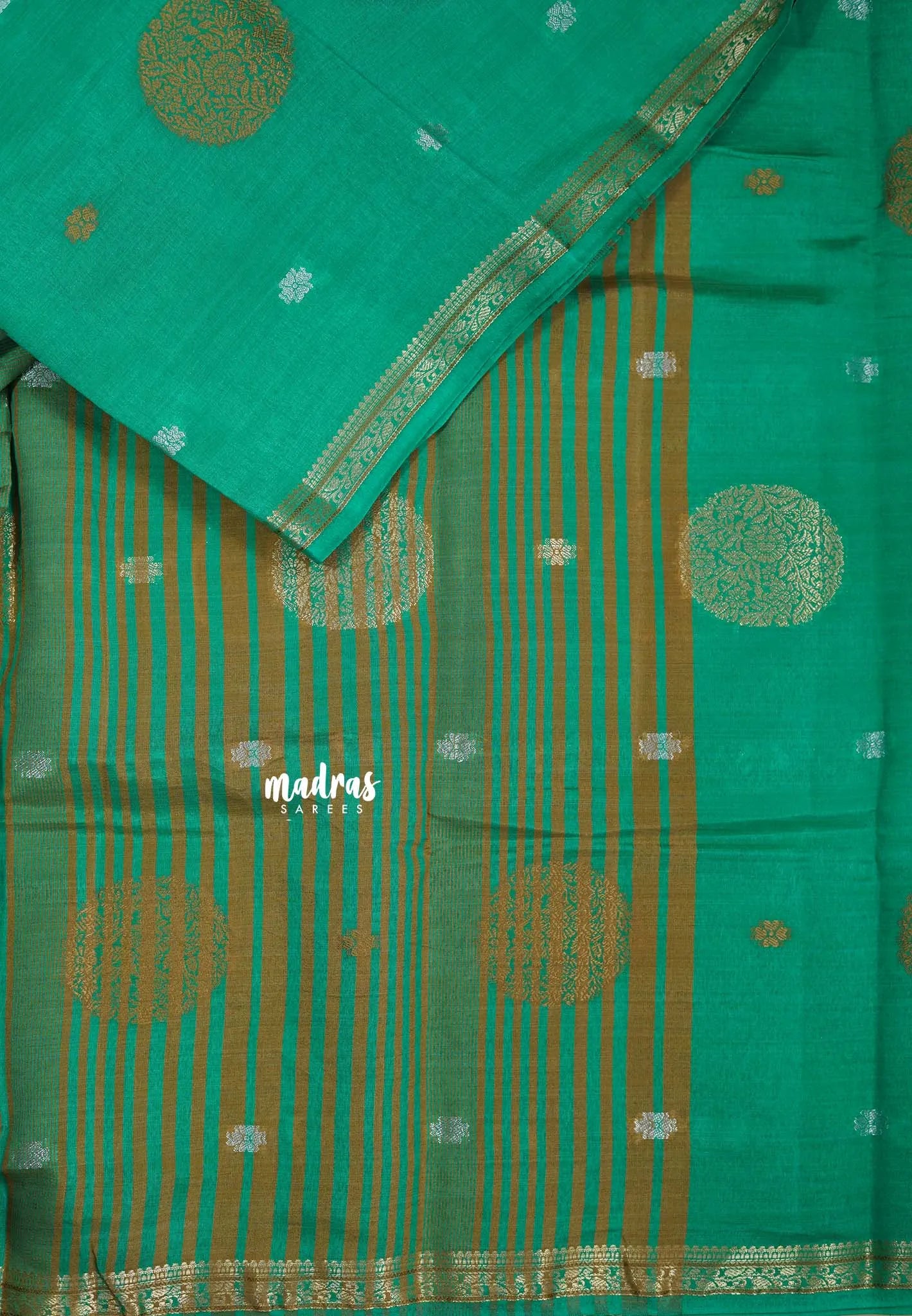 Aqua Green  - Raaga - Semi Tussar Saree Thread Weaving  Buttas with Tiny Border