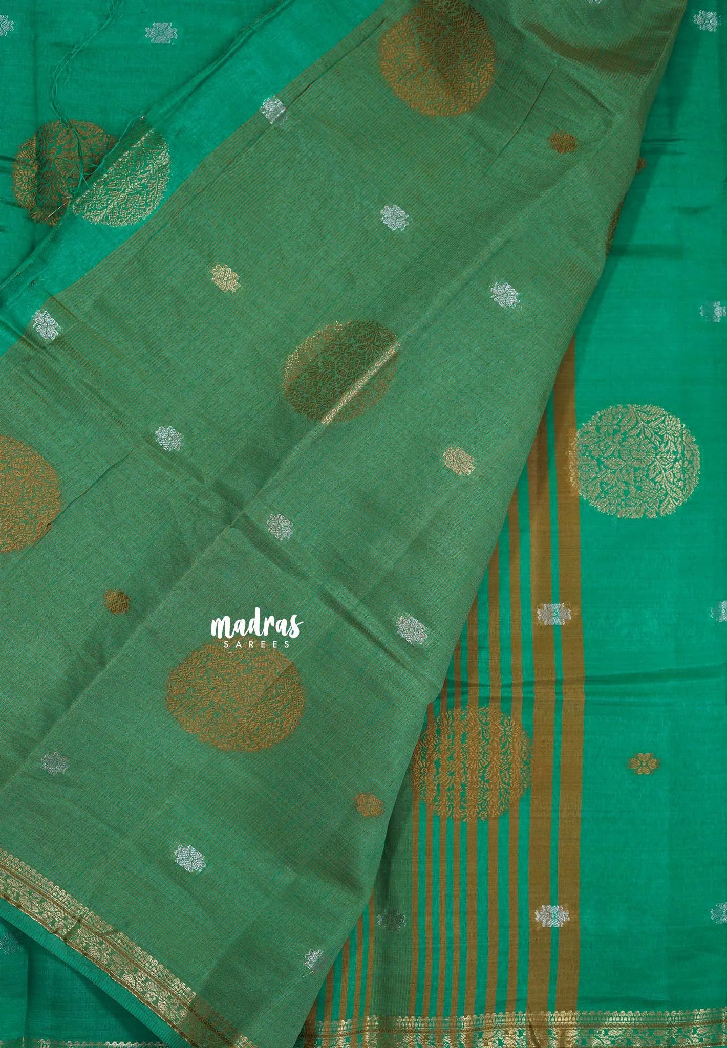 Aqua Green  - Raaga - Semi Tussar Saree Thread Weaving  Buttas with Tiny Border