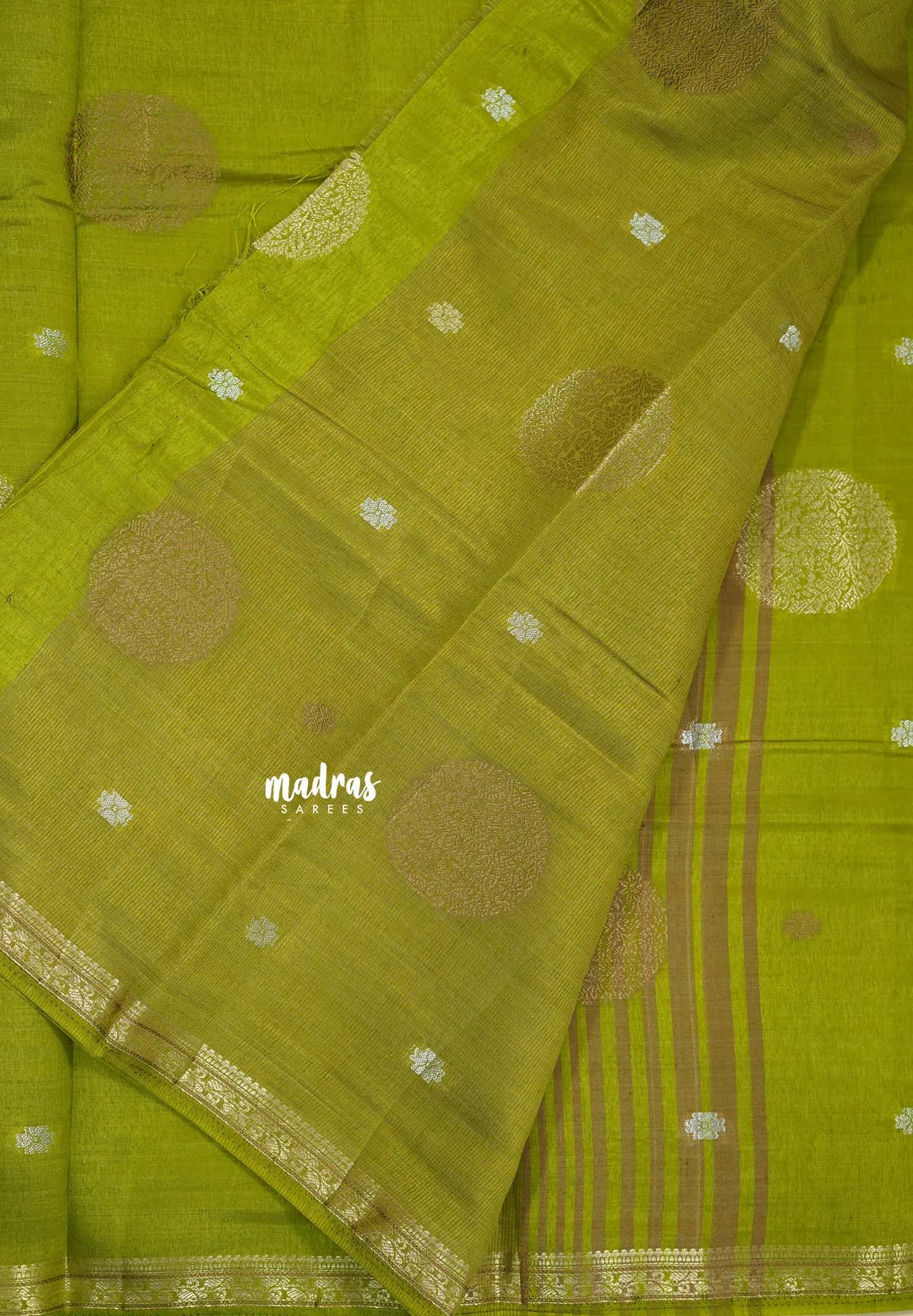 Sap Green - Raaga - Semi Tussar Saree Thread Weaving  Buttas with Tiny Border