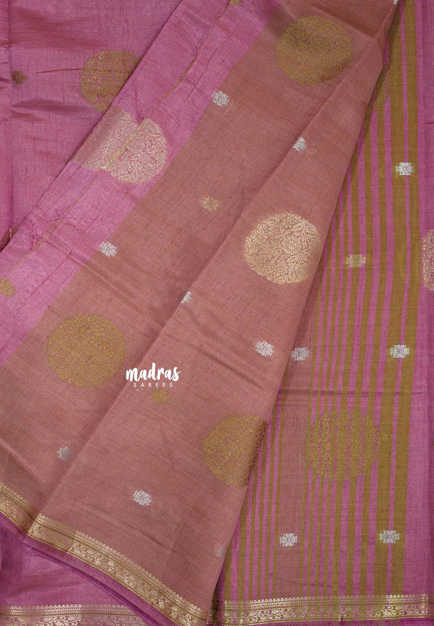 Onion Pink - Raaga - Semi Tussar Saree Thread Weaving  Buttas with Tiny Border