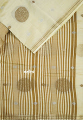 Ivory Cream  - Raaga - Semi Tussar Saree Thread Weaving  Buttas with Tiny Border
