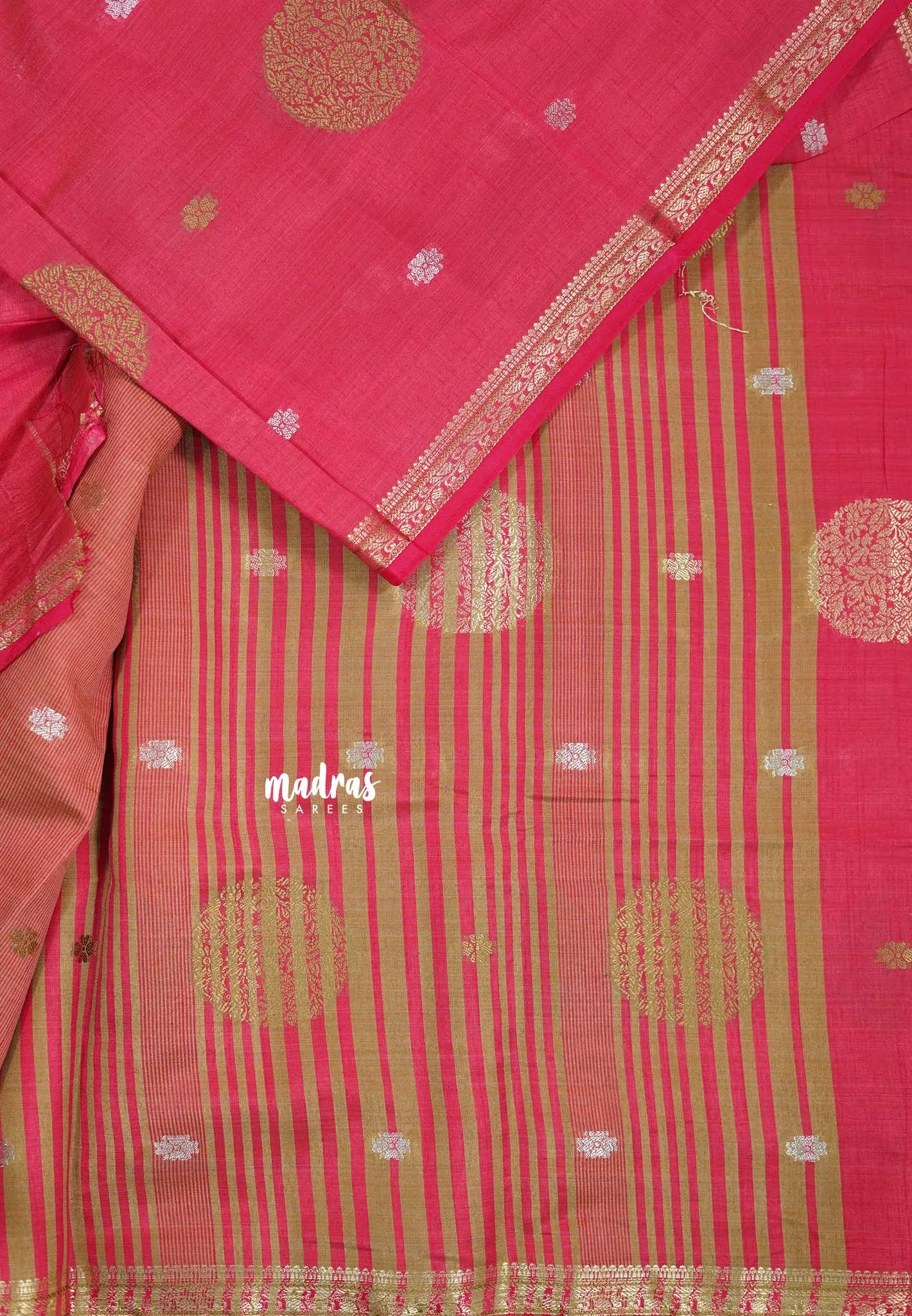 Queen's Pink - Raaga - Semi Tussar Saree Thread Weaving  Buttas with Tiny Border