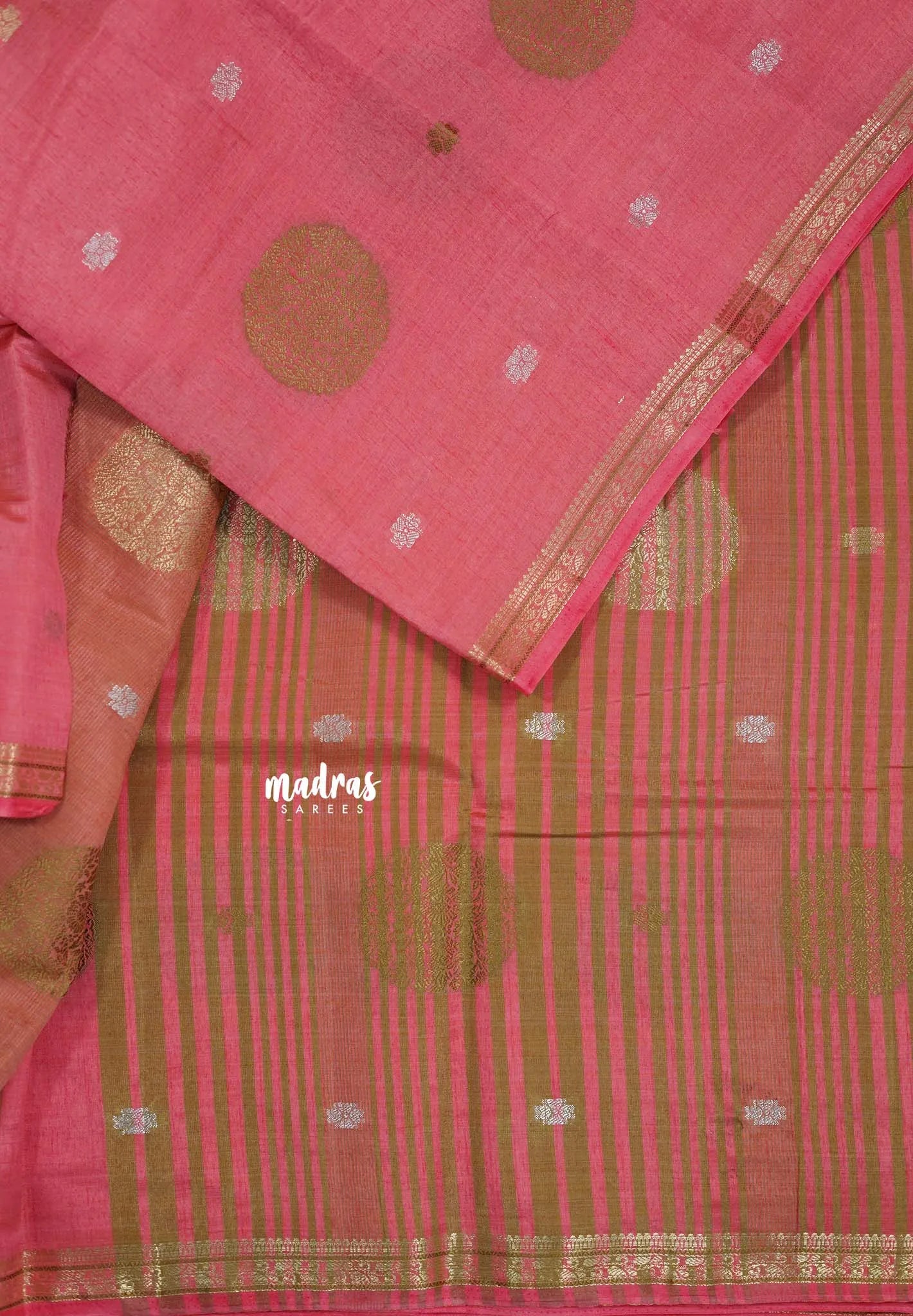 Rose Pink - Raaga - Semi Tussar Saree Thread Weaving  Buttas with Tiny Border