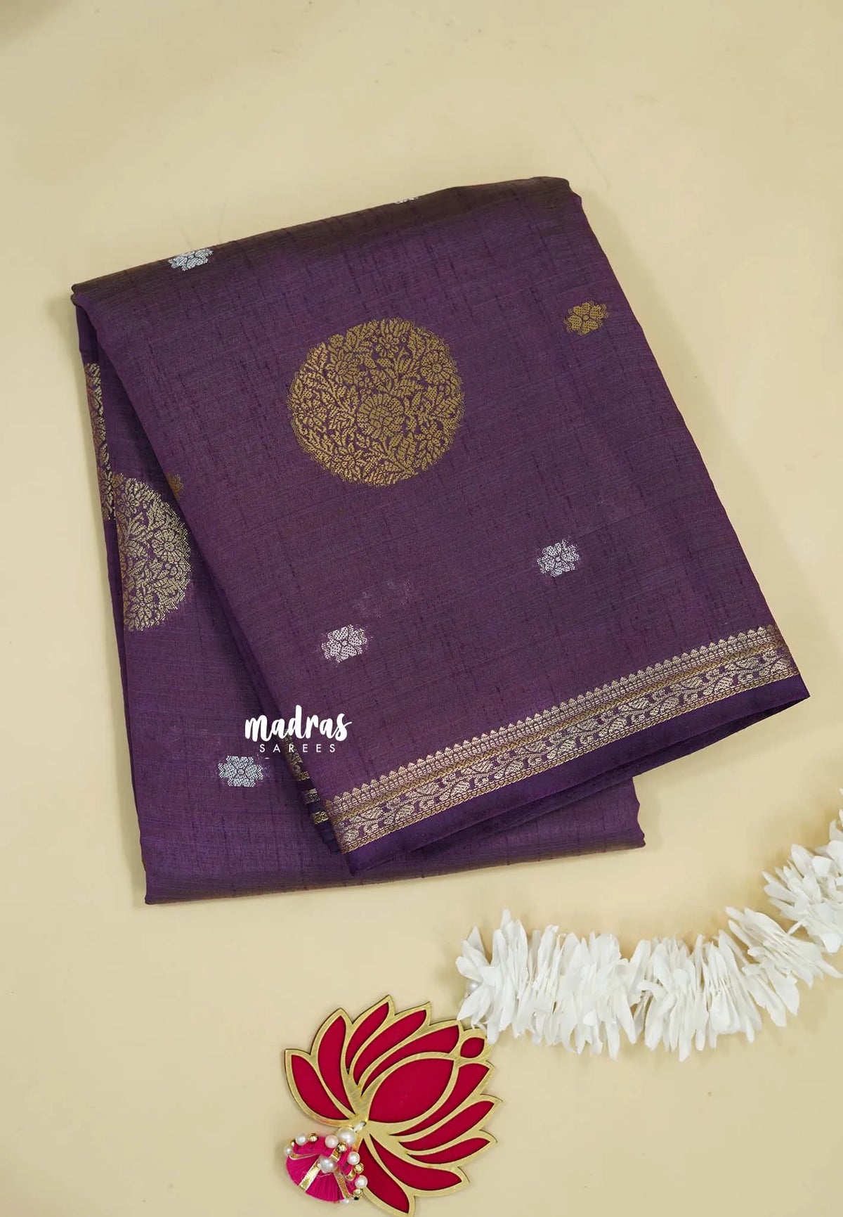 Royal Purple - Raaga - Semi Tussar Saree Thread Weaving  Buttas with Tiny Border