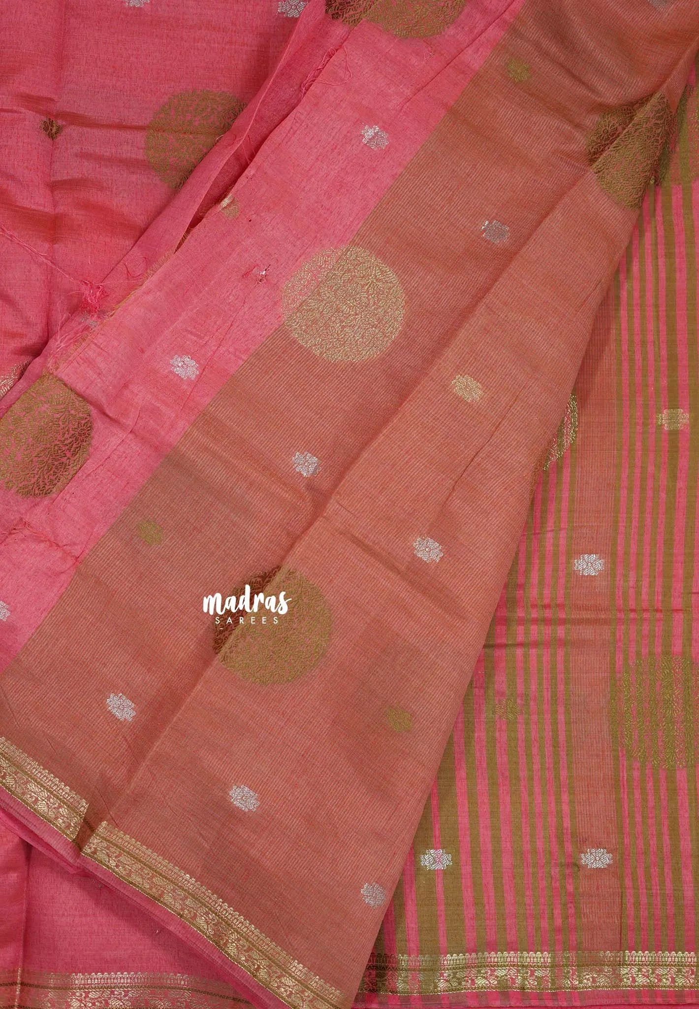 Rose Pink - Raaga - Semi Tussar Saree Thread Weaving  Buttas with Tiny Border