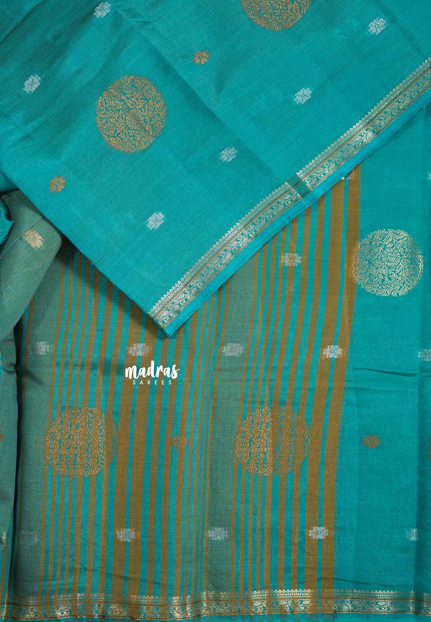 Teal Blue - Raaga - Semi Tussar Saree Thread Weaving  Buttas with Tiny Border