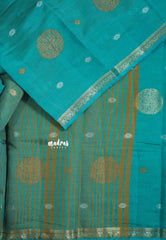 Teal Blue - Raaga - Semi Tussar Saree Thread Weaving  Buttas with Tiny Border