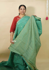 Dark Pista Green  - Raaga - Semi Tussar Tiny Border with Buttas