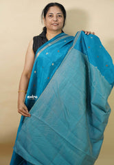 Peacock Blue - Raaga - Semi Tussar Tiny Border with Buttas