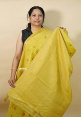 Pastel Yellow - Raaga - Semi Tussar Tiny Border with Buttas