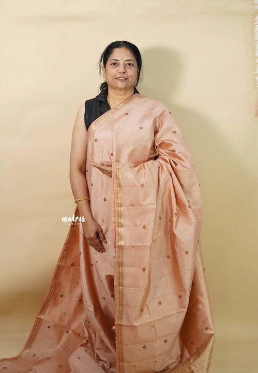 Powder Peach - Raaga - Semi Tussar Tiny Border with Buttas