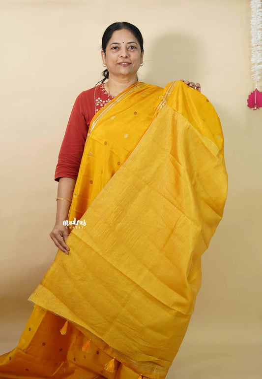 Mango Yellow  - Raaga - Semi Tussar Tiny Border with Buttas