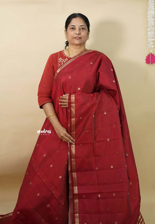 Majestic Maroon - Raaga - Semi Tussar Tiny Border with Buttas