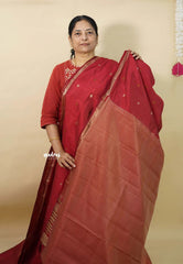 Majestic Maroon - Raaga - Semi Tussar Tiny Border with Buttas