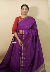 Rich Purple - Raaga - Semi Tussar Tiny Border with Buttas