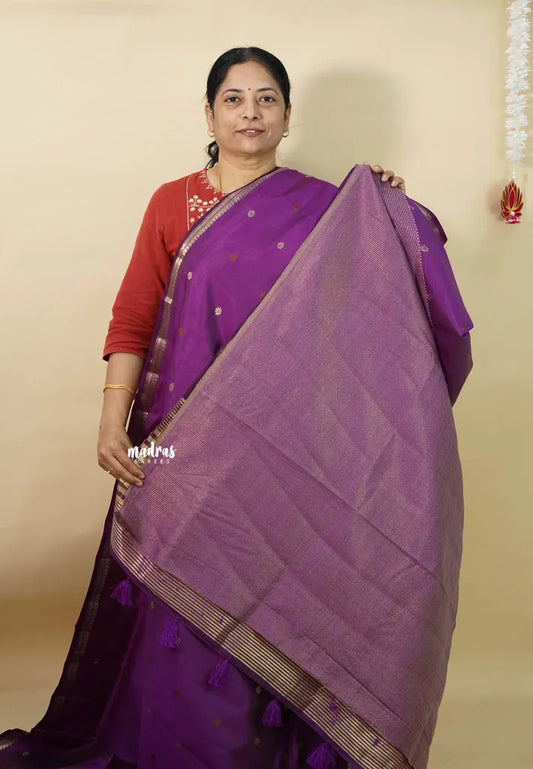 Rich Purple - Raaga - Semi Tussar Tiny Border with Buttas