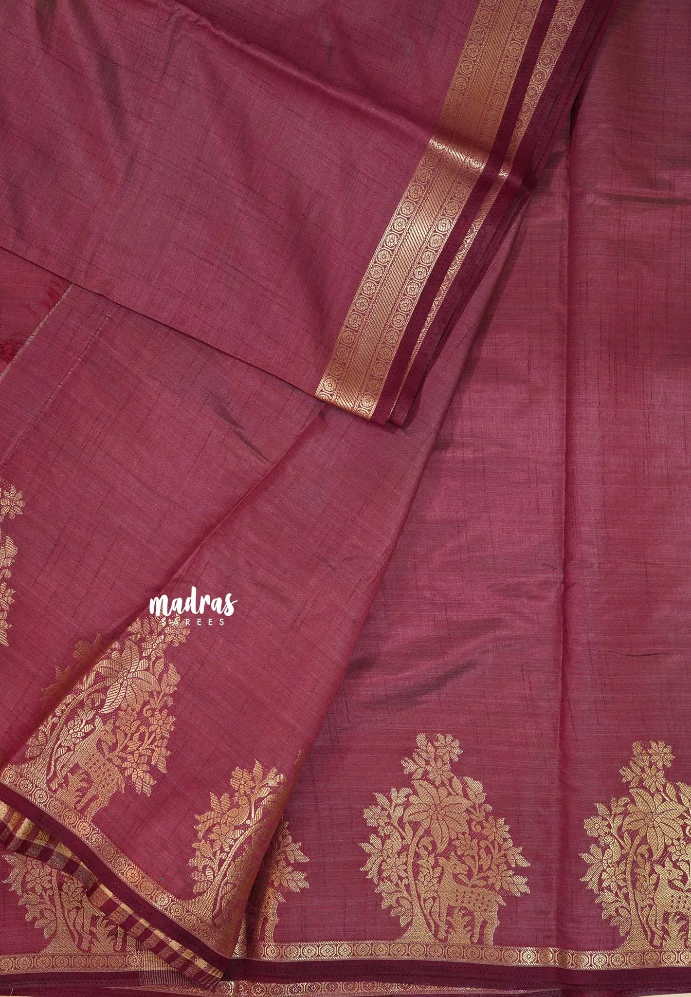 Majestic Maroon - Raaga - Semi Tussar Plain body with Vanamaya Border