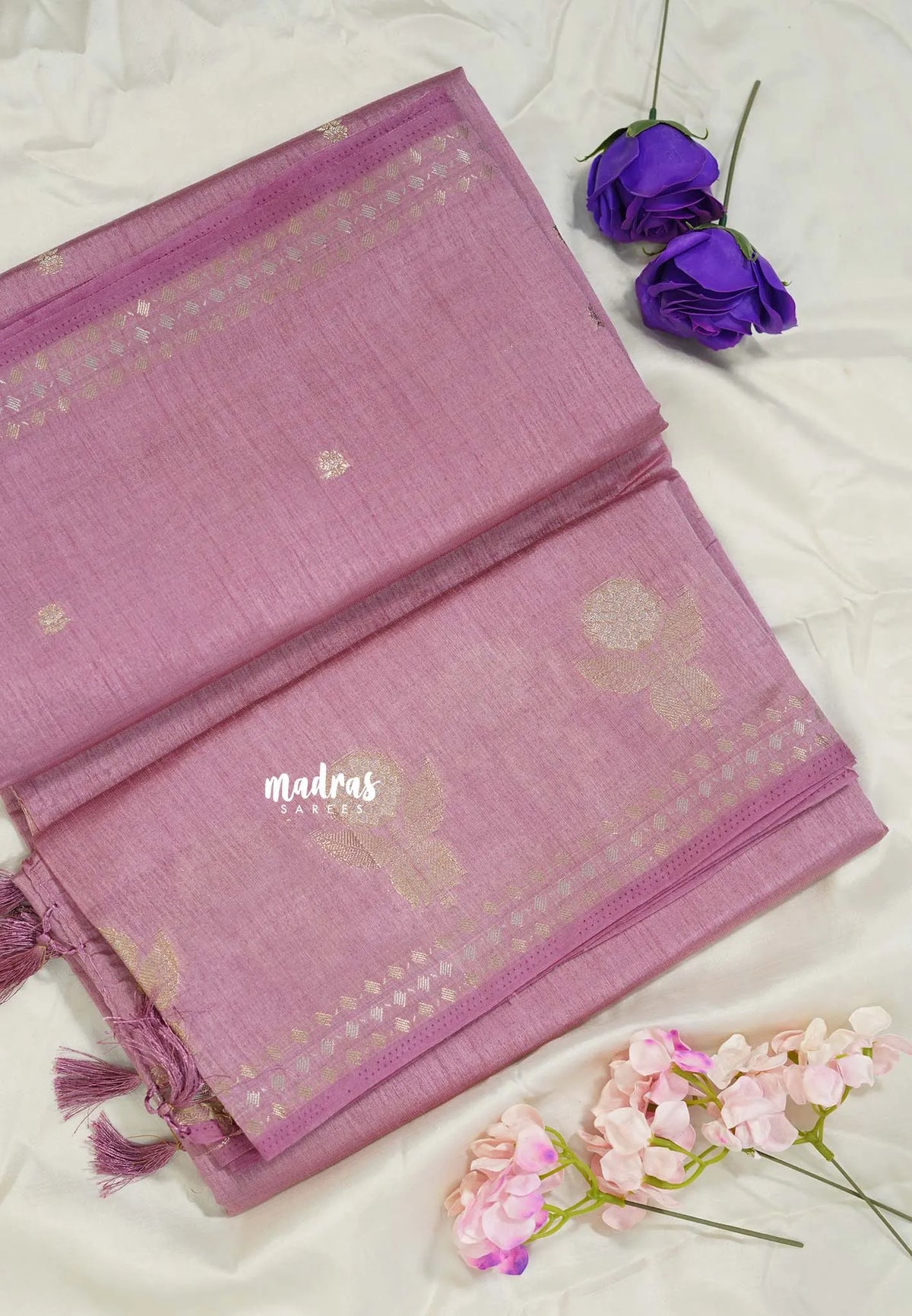 Onion Pink - Raaga - Lightweight Semi tussar saree with zari bloom border with buttas - Perfect for Festive Moments