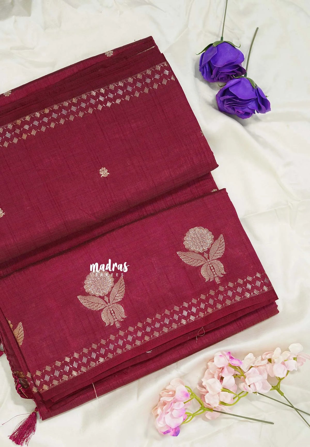 Winered - Raaga - Lightweight Semi tussar saree with zari bloom border with buttas - Perfect for Festive Moments