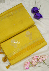 Greenish Yellow - Raaga - Lightweight Semi tussar saree with zari bloom border with buttas - Perfect for Festive Moments