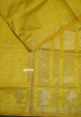 Greenish Yellow - Raaga - Lightweight Semi tussar saree with zari bloom border with buttas - Perfect for Festive Moments