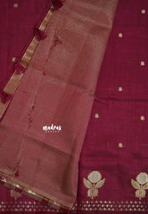 Winered - Raaga - Lightweight Semi tussar saree with zari bloom border with buttas - Perfect for Festive Moments