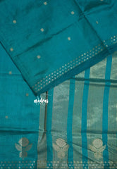 Teal Green - Raaga - Lightweight Semi tussar saree with zari bloom border with buttas - Perfect for Festive Moments