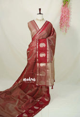 Golden Shade Reddish Maroon - Raaga - Semi Tussar Saree with Tissue Weaving Body - Best for Small Functions