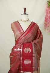 Golden Shade Reddish Maroon - Raaga - Semi Tussar Saree with Tissue Weaving Body - Best for Small Functions