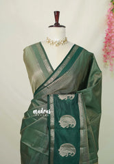 Golden Shade Emerald Green - Raaga - Semi Tussar Saree with Tissue Weaving Body - Best for Small Functions