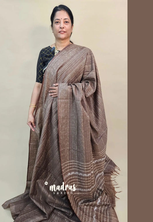 Greenish Brown - Silk Linen saree