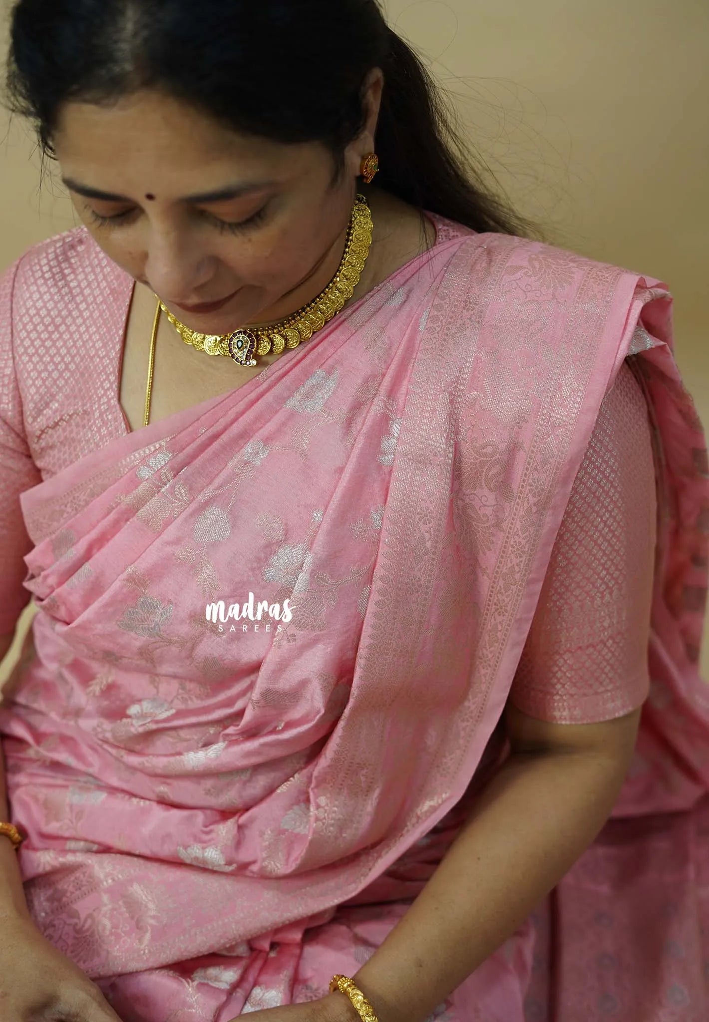 Blush Rose - Pushpavalli - Rich Banarasi Silk with Full Floral Weaving Body