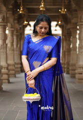 (PRE-BOOKING) MS Blue - Hamsavalli – Soft Silk Elegance saree with temple weaving rich pallu
